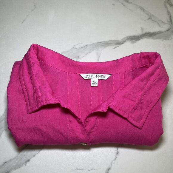 John Mark Womens Blouse Tunic Size XL Bright Fuchsia Button Detail Pleated Back - Picture 13 of 13